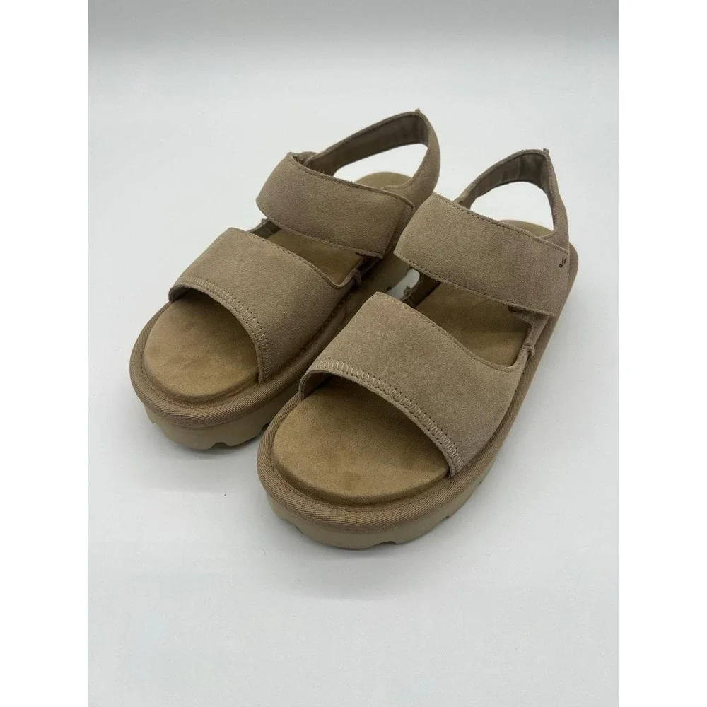 Koolaburra by UGG Fuzz-A-Glow Sand Tan Suede‎ Platform Sandals Womens 9